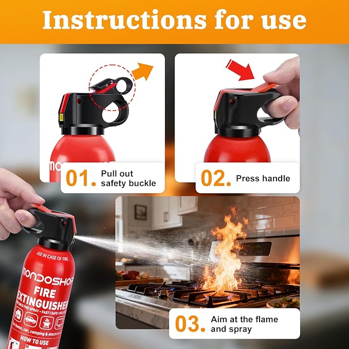 Portable Fire Extinguisher for Home and Vehicle - Mondoshop 2-Pack Water-Based Small Fire Extinguisher with Mount for A, B, C, K Fire, Suitable for Vehicle, Home, Kitchen, Car, Boat, Camping, Business