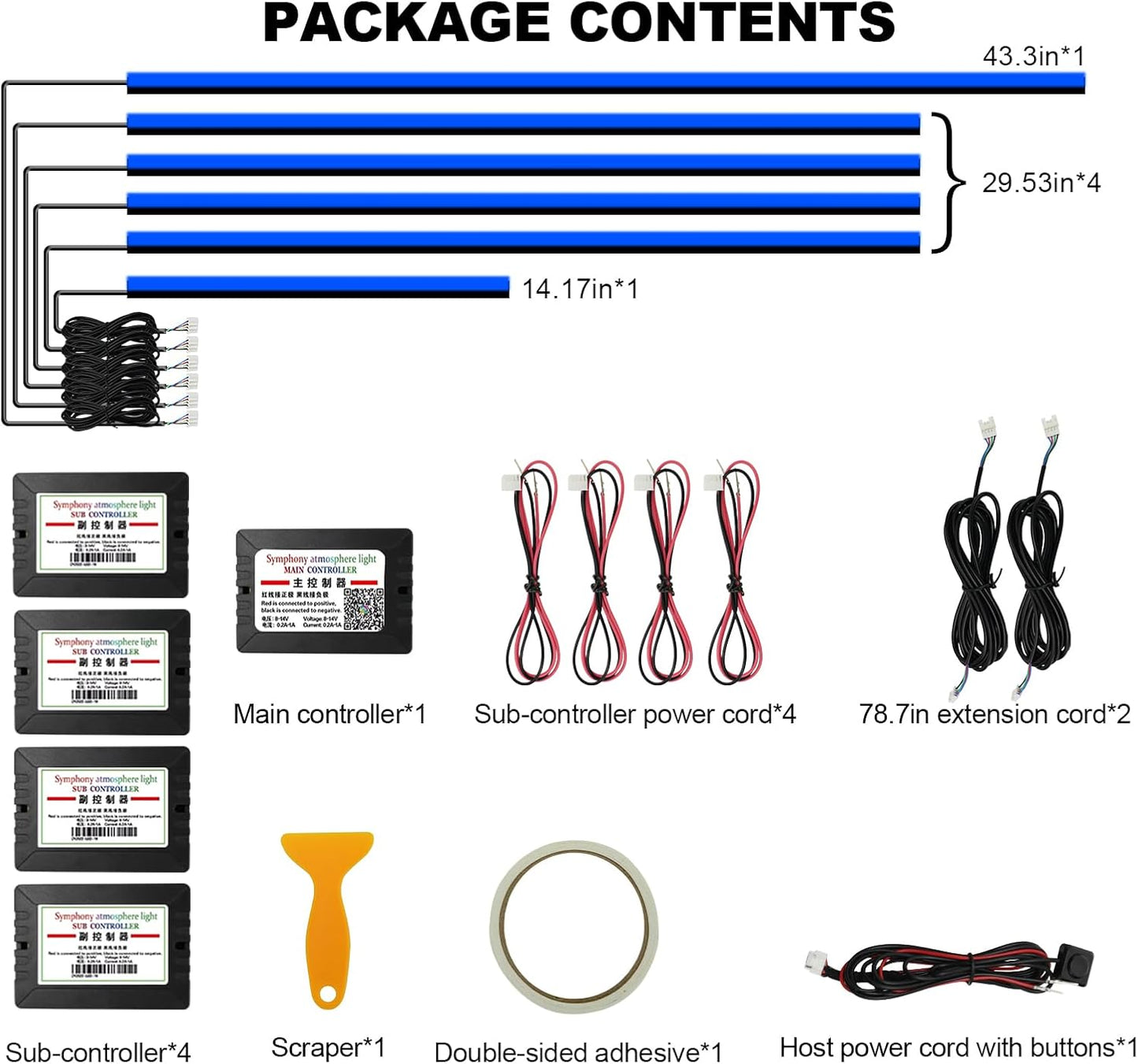 Acrylic Interior Car LED Strip Light with Wireless APP, RGB 6 in 1 & 175 inches 593 LEDs,Car Ambient Lighting Kits Sound Active Function Music Sync LED Strip for Car Accessories