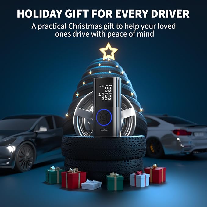 OlarHike Tire Inflator Portable Air Compressor,Smart Dual Hose System,160PSI Auto Air Pump for Car Tires,Gift for Drivers & Cyclists,Electric Car Accessories with LED Light & Digital Pressure Gauge