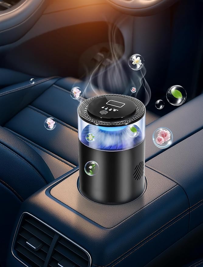 Smart Car Air Freshener,Ambient Light & Mist Fragrance,2 Pack Refill for 6 Months,Auto On/Off,3 Adjustable Modes,Black Air Freshener Perfect for Car,Bedroom,Office,Restrooms. (Ocean)