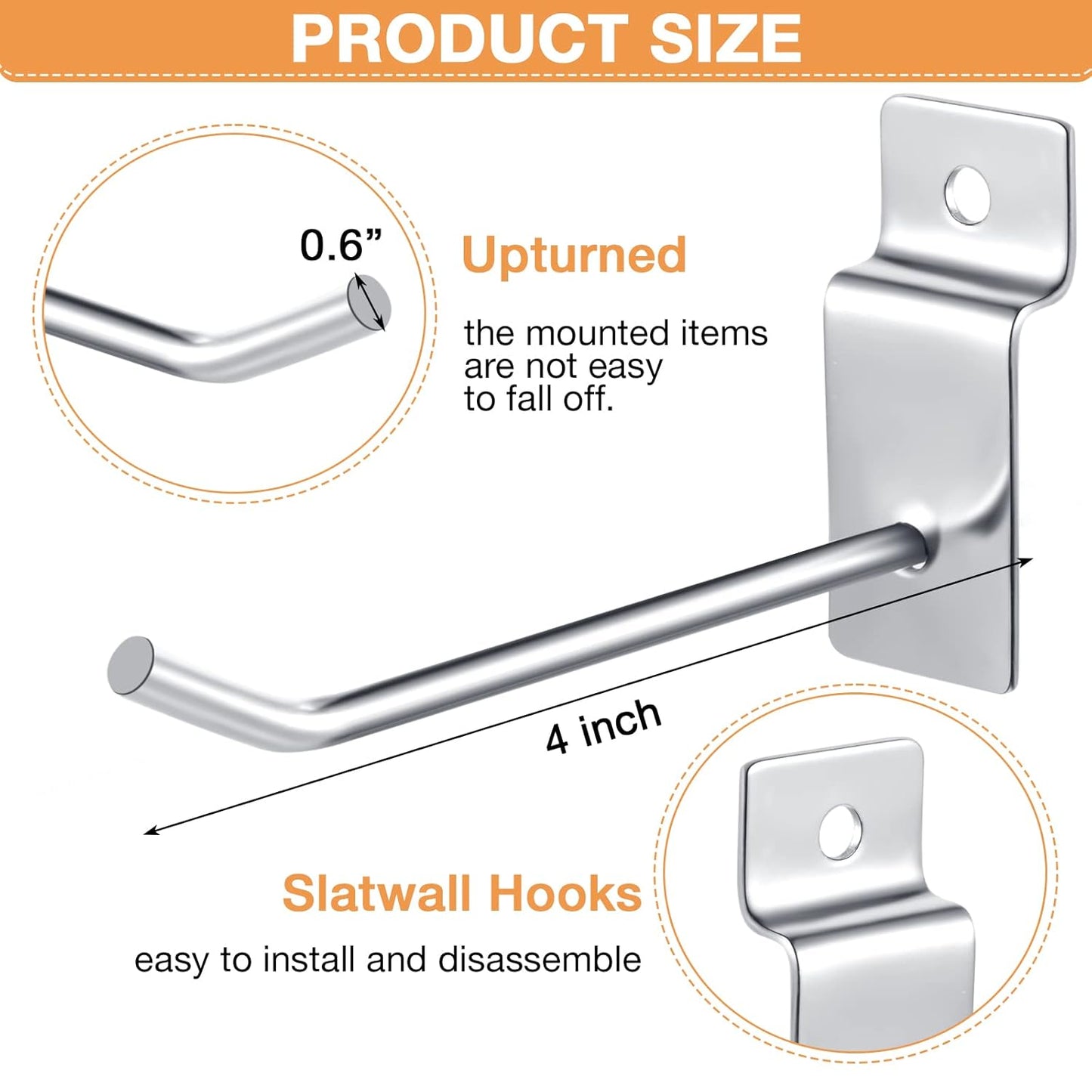 Moxweyeni 100 Pcs Heavy Duty Slatwall Panel Hooks Hanging Metal Slat Wall Hanging Hooks Silver Slat Wall Hanger Commercial Grade Slatwall Pegs Accessories for Shop Retail Display(4 Inch)