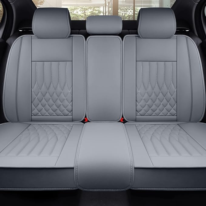 Aierxuan Rear Car Seat Covers with Waterproof Leather, Automotive Vehicle Cushion Cover Universal Fit for Most Cars (Black-Grey, Rear seat Cover)