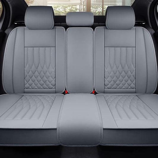 Aierxuan Rear Car Seat Covers with Waterproof Leather, Automotive Vehicle Cushion Cover Universal Fit for Most Cars (Black-Grey, Rear seat Cover)
