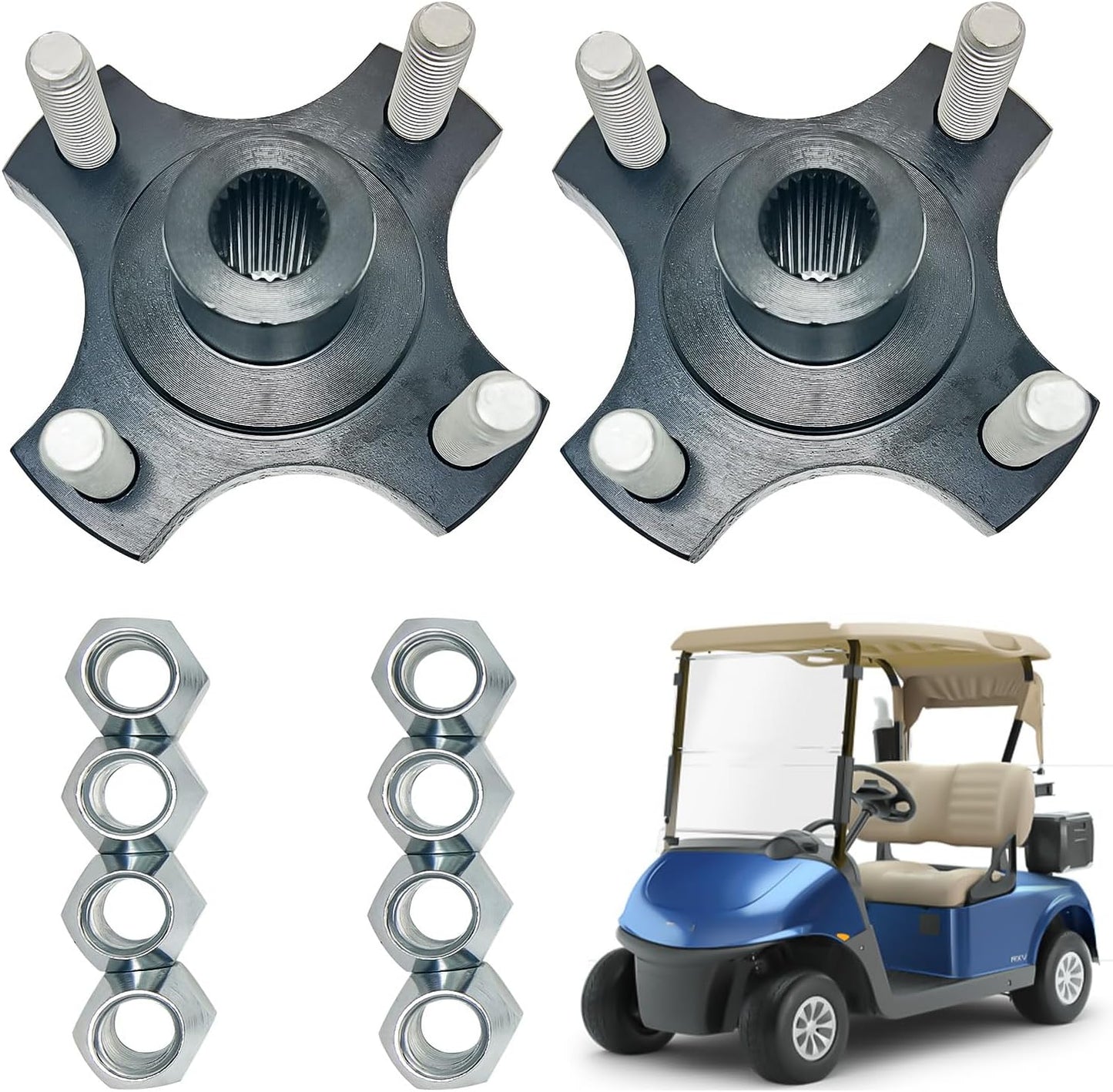 LOSTAR Rear Wheel Hub Flange Plate with Nuts Compatible with 2008-Up EZGO RXV Gas & Electric Golf Cart, 2 PCS Driver and Passenger Side Axle Hub Assembly Replaces 604112