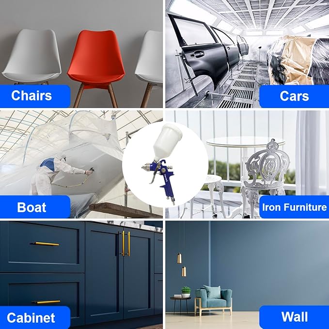 TWOWS HVLP Air Spray Gun with 1.4mm Nozzle, Air Valve Regulator & 600ml Capacity Cup, Gravity, Paint Gun H827 Professional for Automotive, House Painting, Furniture, Wall Painting