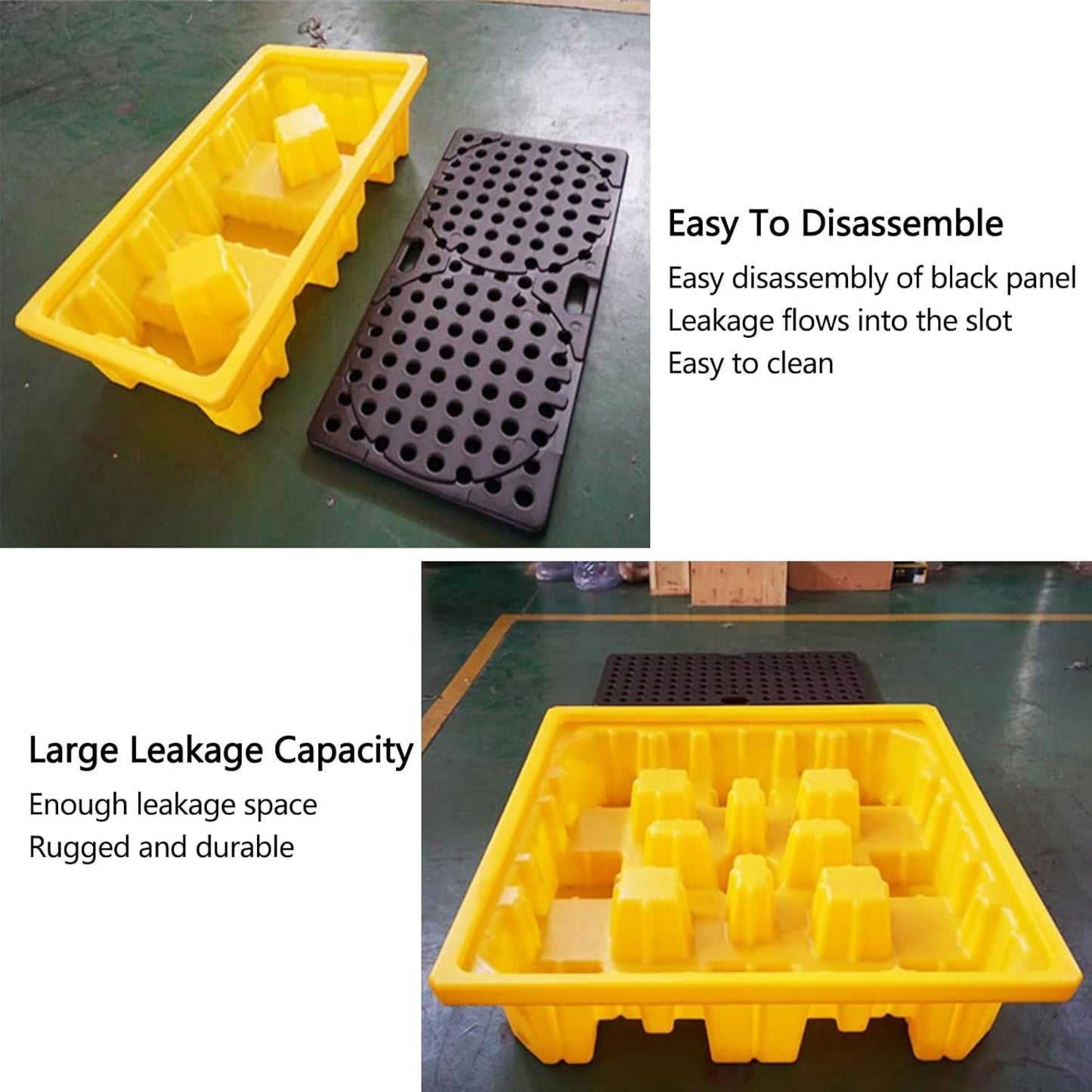 2 Drum Containment Spill Pallet, Polyethylene Low Profile Paint Bucket Tray, Industrial Garage Storage Detachable Shipping Leakproof Platform (Color : Yellow-2 Pack, Size : 26.6"x26.6"x5.9"