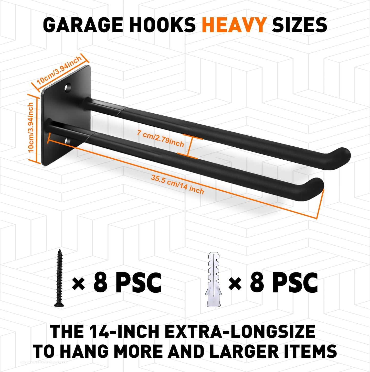 14 Inches Garage Hooks Heavy Duty, Extra Large 4Pcs Heavy Duty Garage Hooks,Duty Wall Mount Organizer for Hanging Yard Tools,Car Tires, Ladders,Chairs (Black)