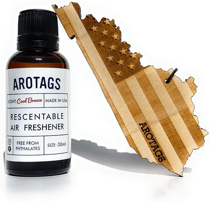 Arotags Car Air Freshener - Reusable Wood Diffuser - Hanging Odor Eliminator - Kentucky Patriot - Cool Breeze Scent