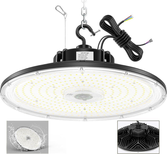 BBESTLED 150W LED UFO Baylight 21000 Lumens IP65 Waterproof Dimmable LED Work Bench Light for Workshop Gym Car Garage, Warehouse Light Low Bay Commercial Ceiling Lighting AC100-277V Input