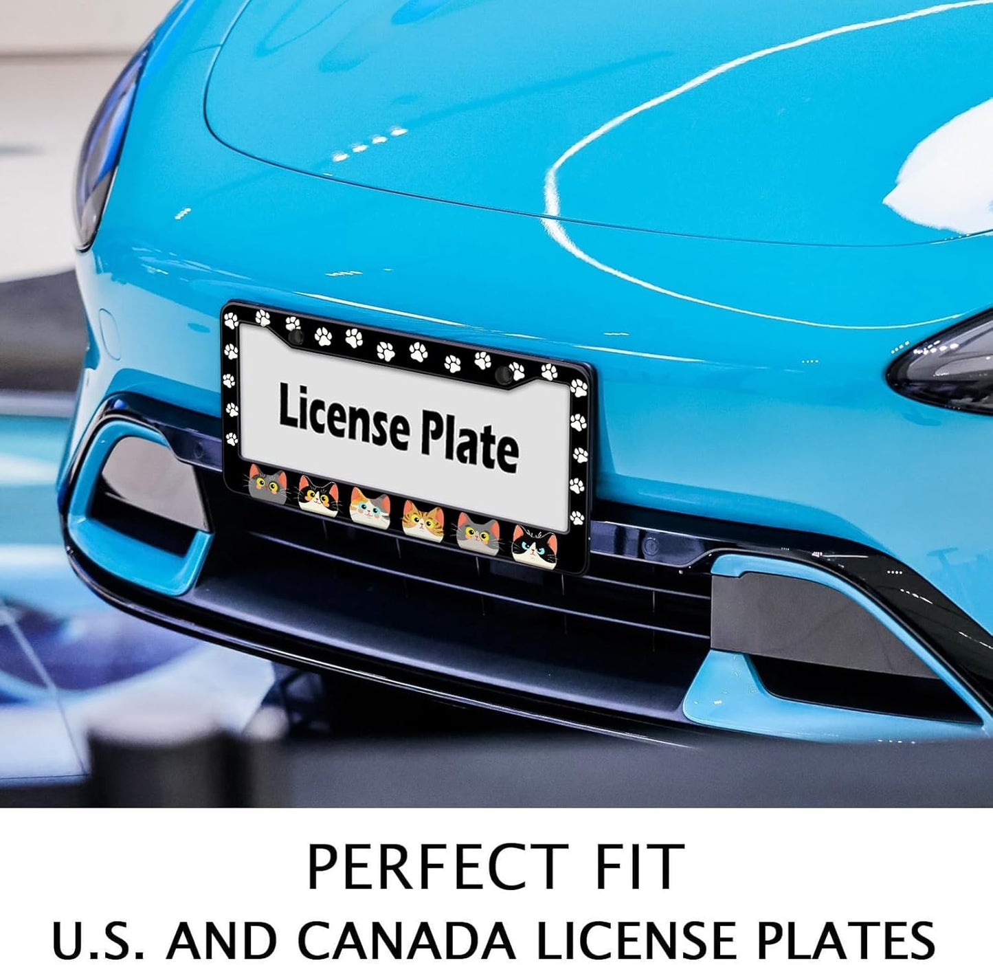 Cats Paw License Plate Frame, Cute Cartoon Cat Animal License Hloder Covers Tag, Metal Aluminum Rustproof Car Accessories for Us Canada Standard Women Men 2 Holes with Screw Caps