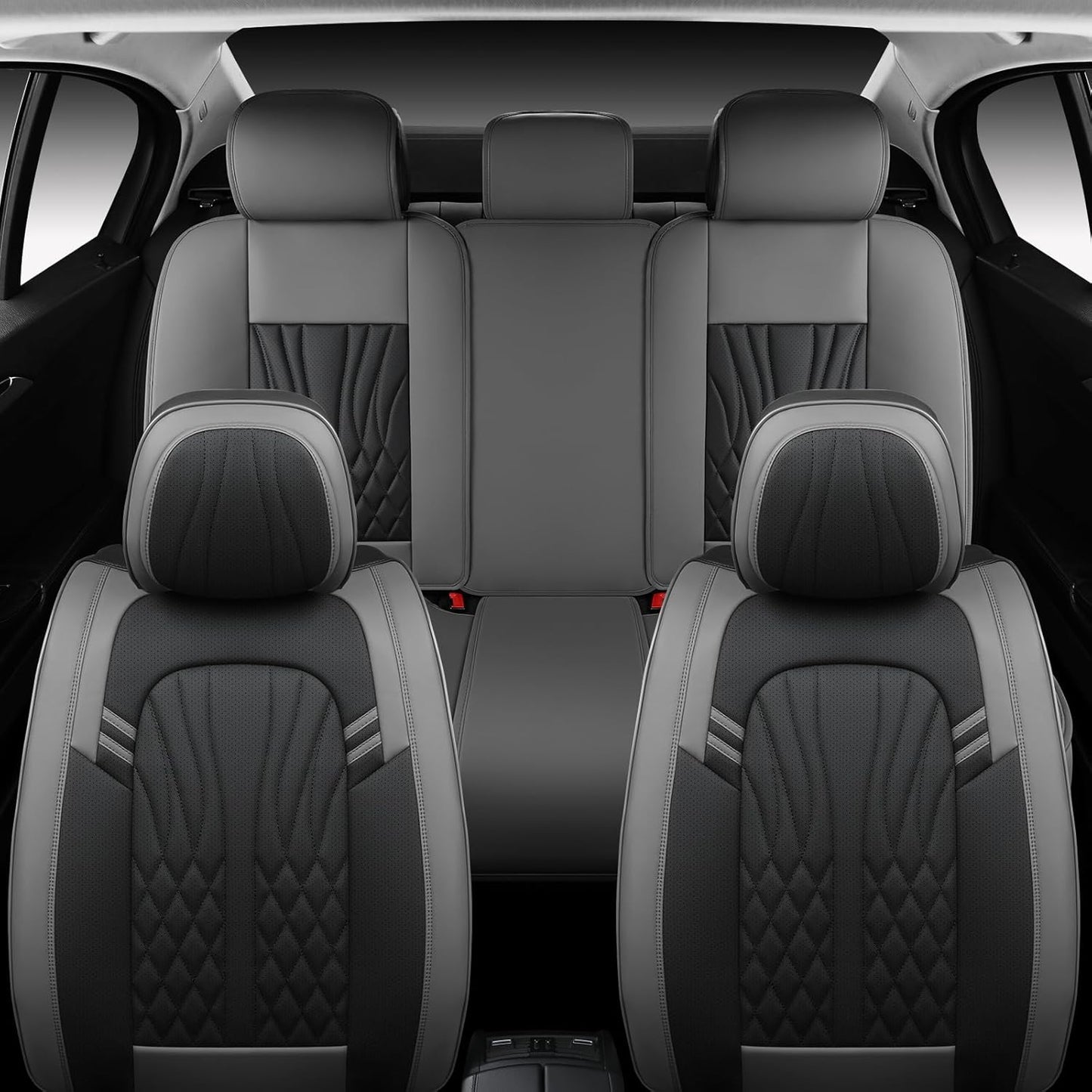 Leather Car Seat Covers,Car Seat Protector Waterproof,Seat Covers Full Set, Car Seat Protectors 5 Seats,Automotive Seat Covers Fit Most Cars Grey&Black
