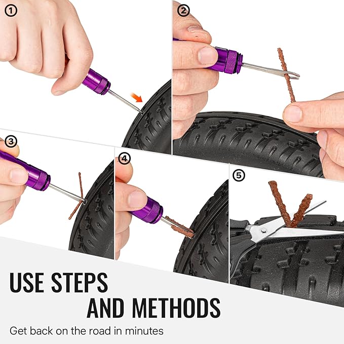 BWSHLF Tubeless Bike Tire Repair Kit for Mountain Bikes & Road Bicycles, Tubeless Tire Plug Kit with Storage Canister, Reamer, Insertion Fork, 10 Bacon Strips, Fix a Puncture or Flat, No Glue Needed