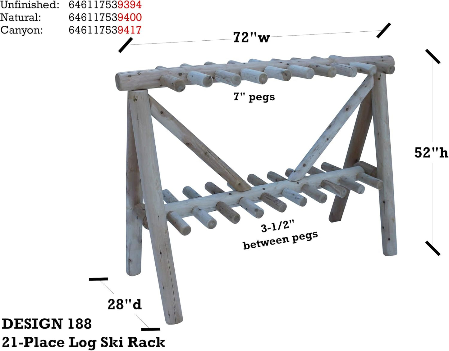 21-Place Freestanding Log Ski Rack Holder, Indoor & Outdoor Snowboard Racks, Standing Storage, Garage Racks for Snow Skis & Poles, Durable Snowboard Rack Garage Storage Organizer - Unfinished