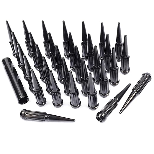 2 in 1 32PCS M14 x 1.5 Black Spike Lug Nuts with 1 Socket Key Compatible with F-150 2015-2017 Expedition, Chevy Silverado Suburban Tahoe1999-2019, Sierra1999-2022, Ram 1500 2500 3500 2012-2022