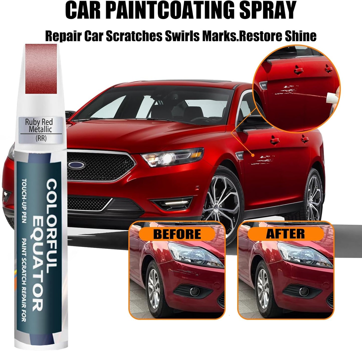 RR Ruby Red Metallic Tricoat Touch Up Paint for Ford, Car Paint Pen Scratch Repair Two-In-One Touch Up Paint, Premium Car Scratch Remover for Deep Scratches