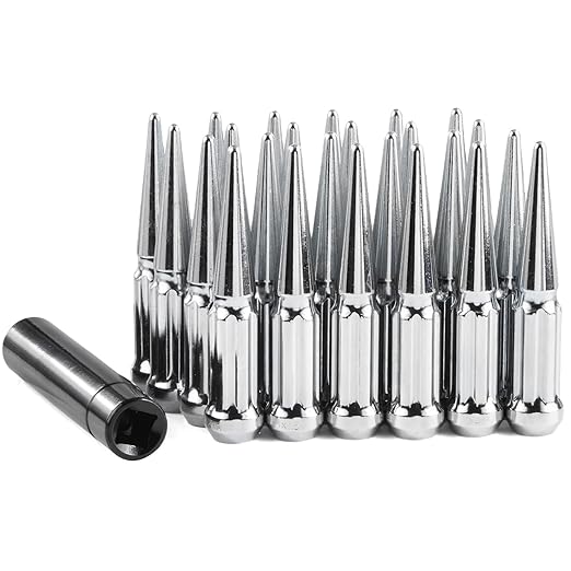 GAsupply 14x1.5 Spike Lug Nuts, Closed End Bulge Acorn Spiked Spline Lug Nuts Chrome 4.4" Tall Cone/Conical Seat, Set of 24+1 Key