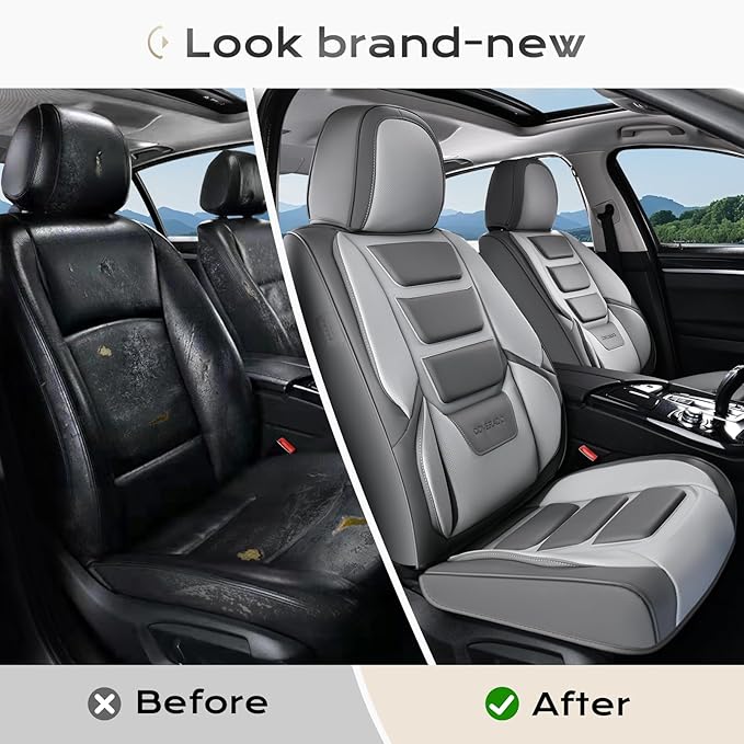 Coverado Car Seat Covers Full Set, Seat Covers for Cars, Front Seat Covers and Back Seat Cover Waterproof Leather Automotive Seat Cover, Universal Car Interior Protectors Cushion for Most Cars
