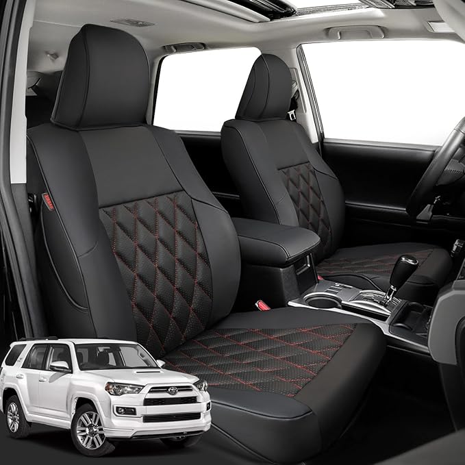 coverdream 4Runner Leather Seat Covers Full Set for 2010-2024 Toyota 4Runner Seat Cushion (5-Seater),Fully Covered,Luxury Waterproo SUV Seat Protector,Fit Like A Glove (Black & Diamond)