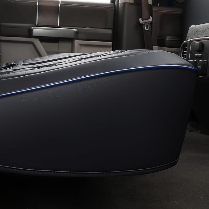 Huidasource Custom Fit Ford F150 Rear Bench Split Leather Seat Covers Fit for 2015-2025 F150 SuperCrew & 2017-2025 F250 F350 F450 Super Duty Crew Cab Pickup King Ranch Platinum(Back Row/Black&Blue)