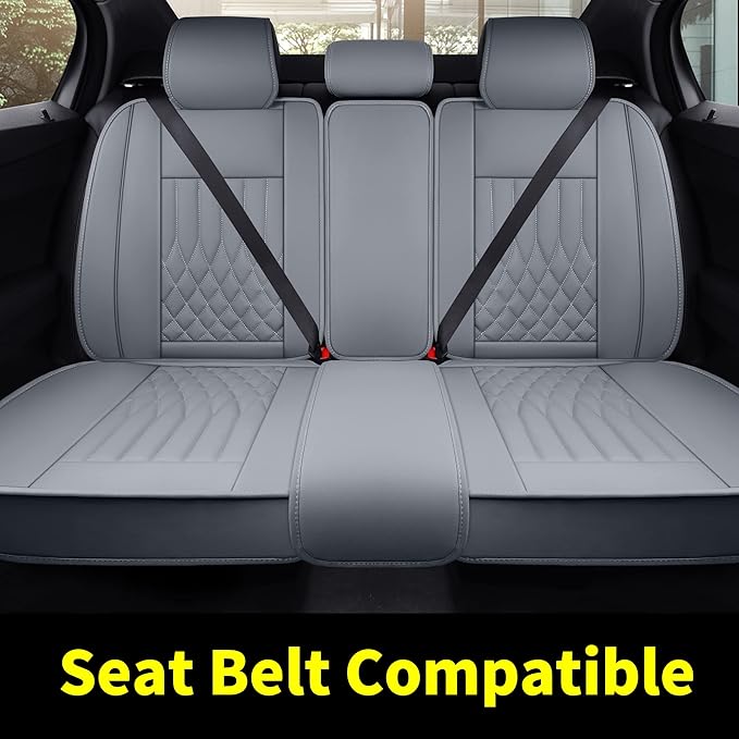 Aierxuan Rear Car Seat Covers with Waterproof Leather, Automotive Vehicle Cushion Cover Universal Fit for Most Cars (Black-Grey, Rear seat Cover)