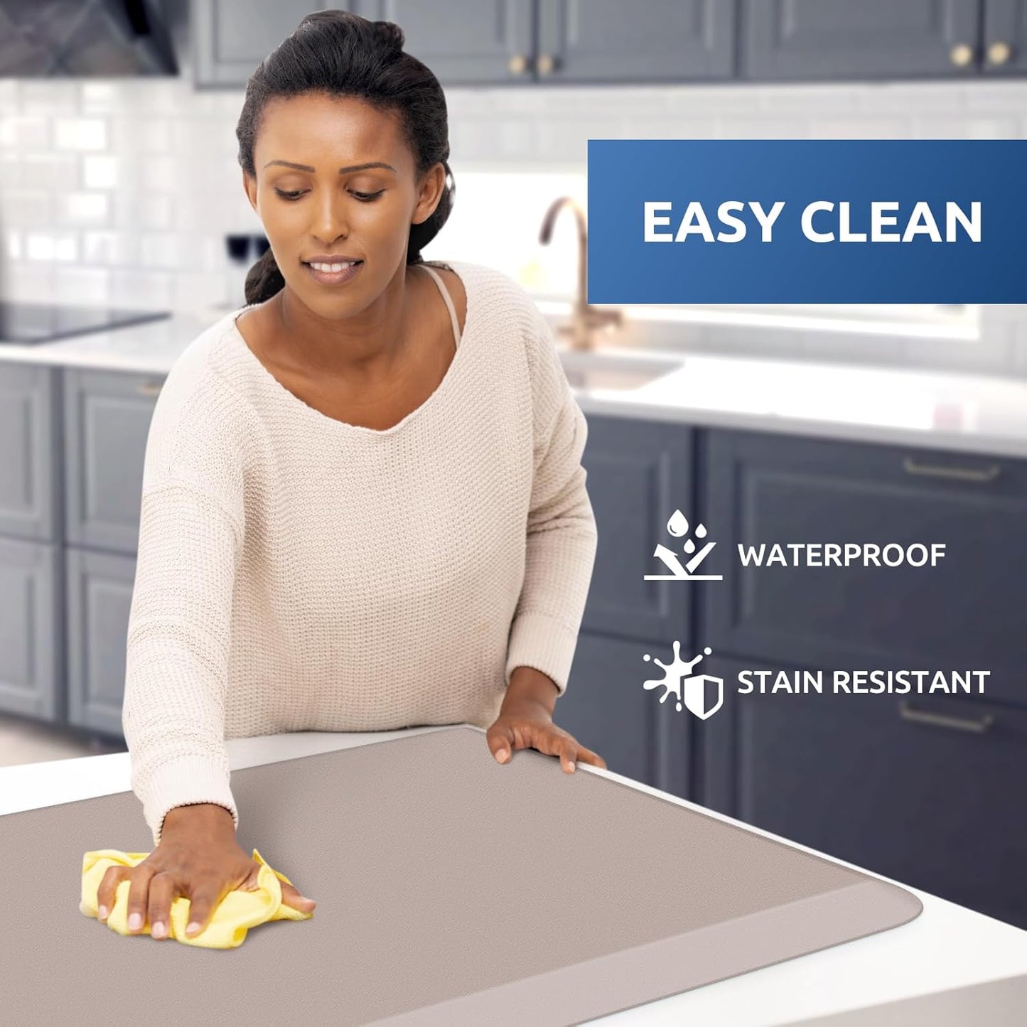 KitchenClouds Kitchen Mat Cushioned Anti Fatigue Rug 20"x32" Waterproof, Non Slip, Standing and Comfort Desk/Floor Mats for House Sink Office (Khaki)