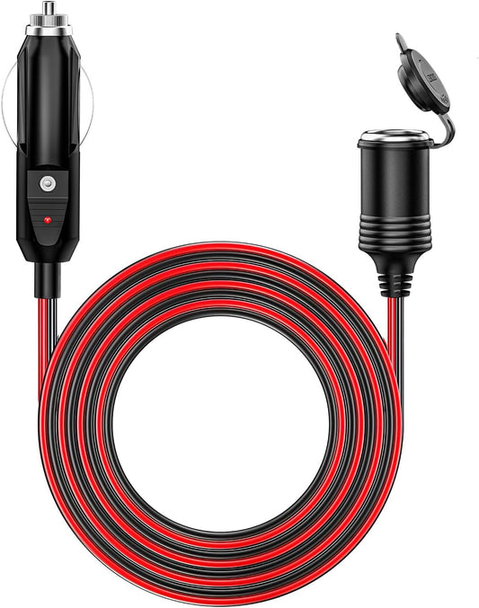 KEWIG 12/24V Car Cigarette Lighter Extension Cord - 13FT Cigarette Lighter Plug Cable- 16AWG Heavy Duty Extension Cable with 15A Fuse and LED Indicator
