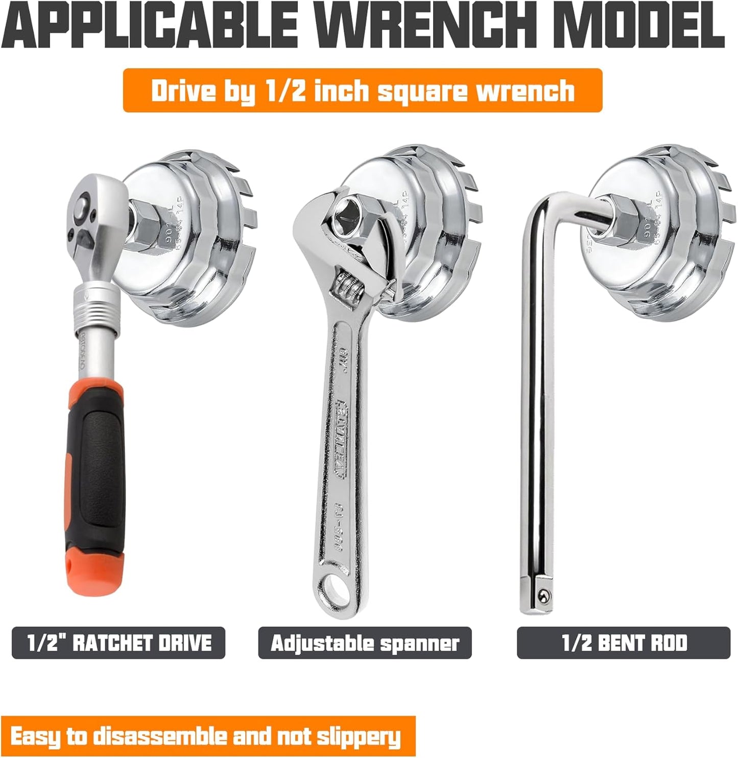 Auto Oil Filter Socket Wrench Set, Cup Type 1/2 inch Drive Cap Removal Tool, with Drain Plug Socket Set/Adjustable/Drive, Compatible, all Models Car, SUV, Oil Filter (35, RED)