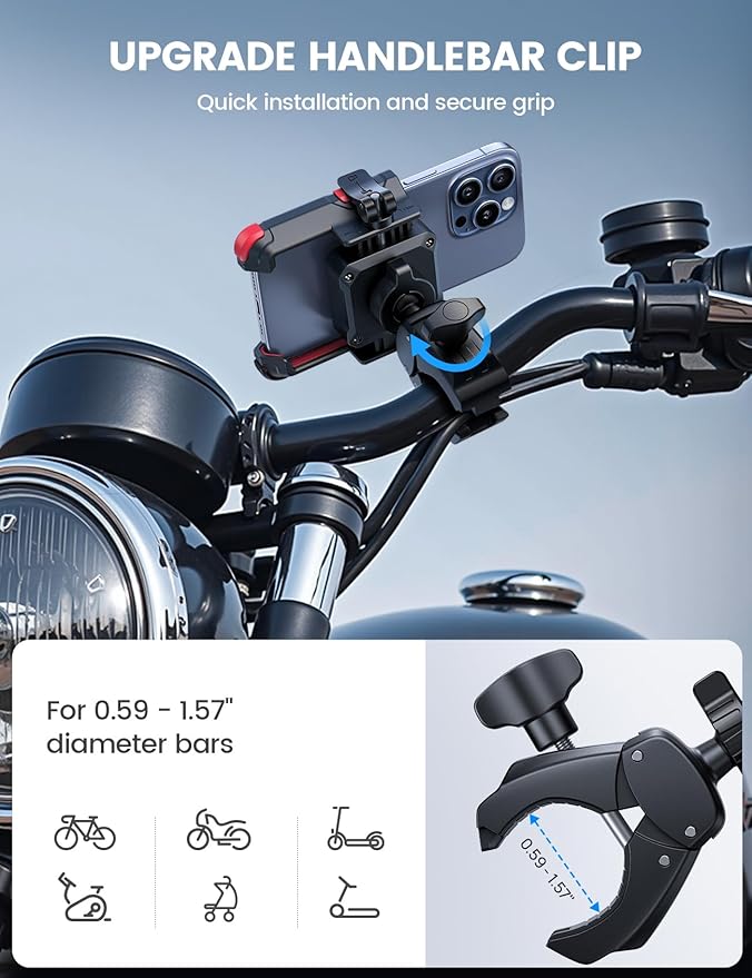 Lamicall Motorcycle Bike Phone Mount - [1s Quick Release] Bike Cell Phone Holder Clip, Bicycle Scooter Handlebar Clamp, for iPhone 17 16 15 14 Pro Max, Galaxy S25 S24 Ultra, 4.7-7" Phones, Red