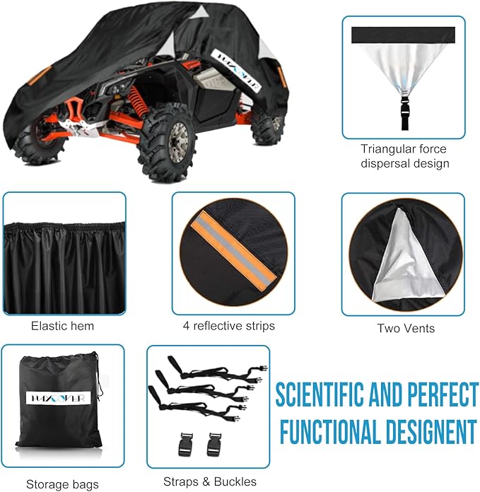 UTV Cover Waterproof Heavy Duty Oxford Cloth All Weather Protection Covers for Can-Am Maverick X3 Polaris RZR/XP Turbo S Yamaha Kawasaki TERYX KRX UTV Accessories, 2-3 Seater-Plus