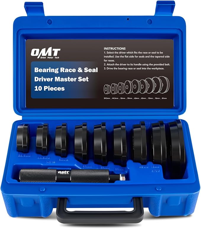 Orion Motor Tech Bearing Press Kit, 10pc Bearing Race and Seal Driver Set with Seal Driver and 9 Bearing Adapters, Seal Installer Bearing Driver Kit for Bearing Installation, with Blue Case