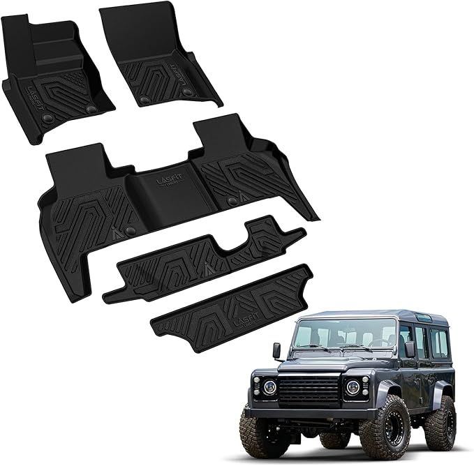 LASFIT Floor Mats & Trunk Mat for Land Rover Defender 110 2020-2025, TPE All Weather Custom Fit Floor Liner for Defender 110 7-Seater Full Set Car Mats and Cargo Liner, Black