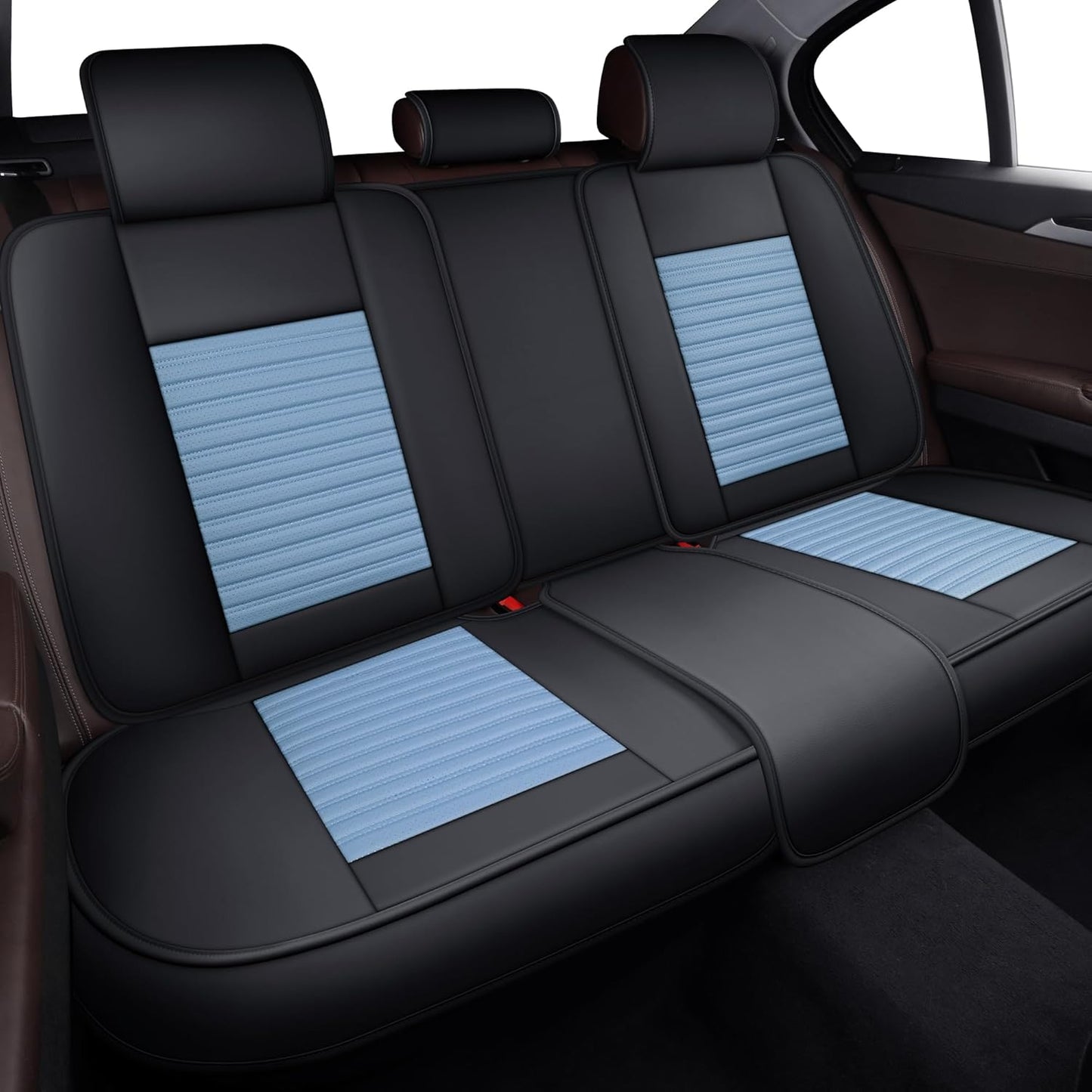 LINGVIDO Car Seat Covers, Breathable and Waterproof Faux Leather Automotive Seat Covers for Cars SUV Truck Sedan,Universal Anti-Slip Seat Cover with Backrest (Full Set, Light Blue & Black)