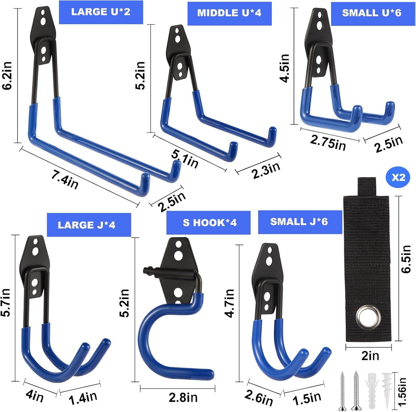 Garage Hook Heavy Duty Wall Storage Hangers, 28 Pack Garage Storage Hooks Steel Tool Blue for Ladders, Ropes, Garden Tools