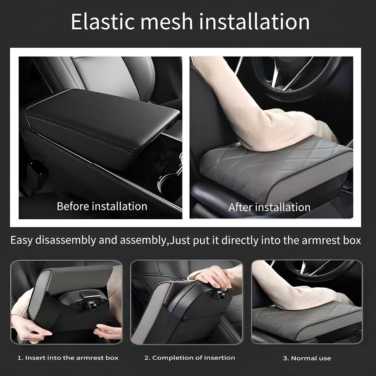 Leather Car Armrest Box Mat - 2023 New Waterproof Car Center Console Cover Mat, Universal Armrest Mat, Leather Car Armrest Cover for SUV/Truck/Vehicle (B-Beige)