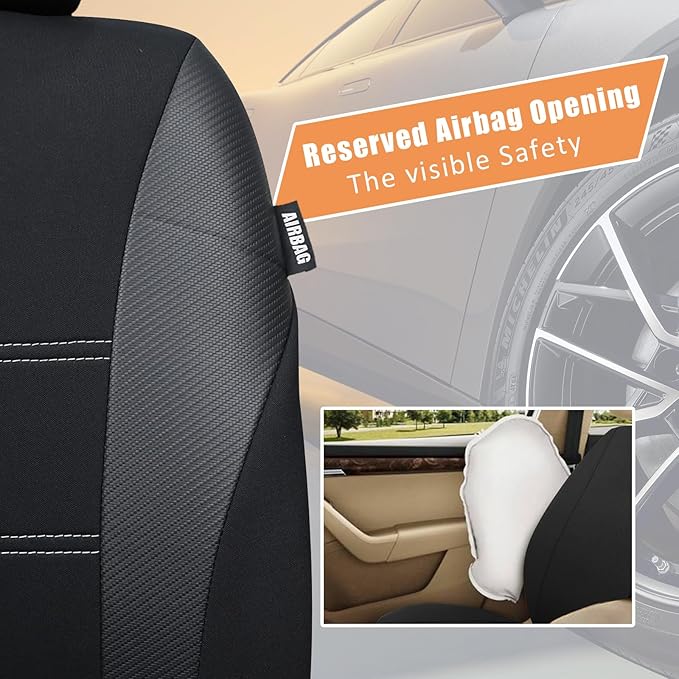 Champlus Car Seat Covers, Carbon Fibre and Durable Breathable Mesh 2 Front Bucket Seat Covers, Universal Fit Automotive Sedan Cars, SUVs, Trucks, Mini Vans, Airbag Compatible, Easy to Install
