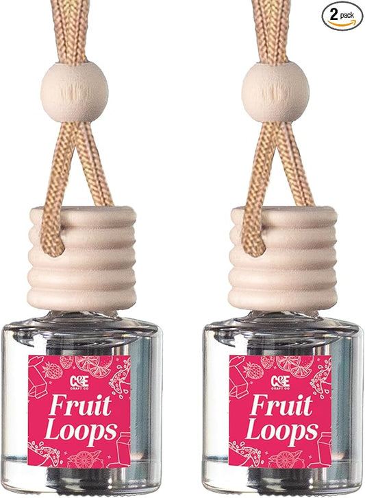 CE CRAFT Car Air Freshener Diffuser, Fruit Loops, 2 Pack Air Deodorizer for Essential Oils, Long Lasting Car Diffuser Bottle, Reusable Jar, Multicolor