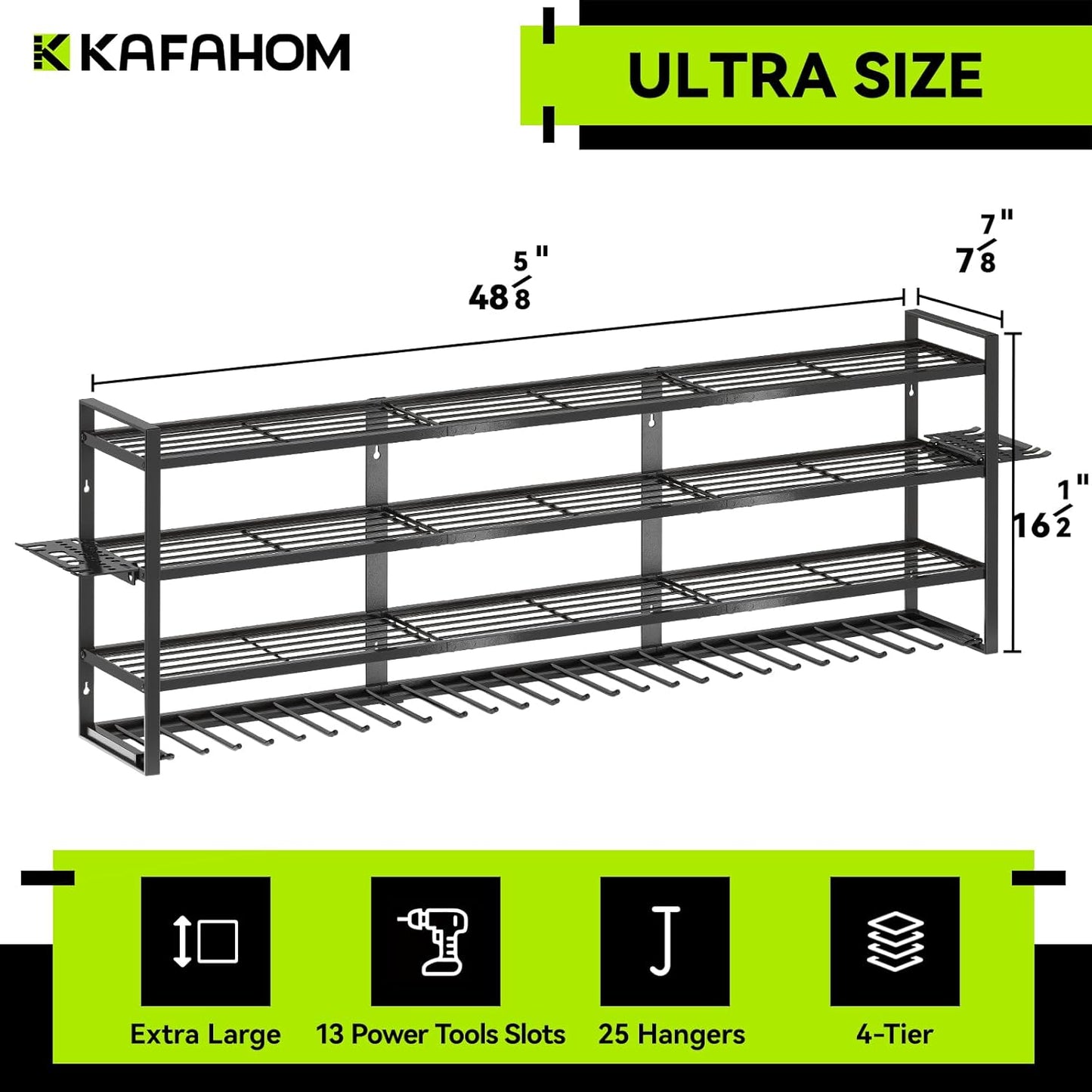 KAFAHOM Large Power Tool Organizer Wall Mount-13 Drill Holder for Garage,4 Layer Power Tool Rack,Tool Organizer and Storage with 2 New Accessories, Gifts Idea for Men Dad Husband
