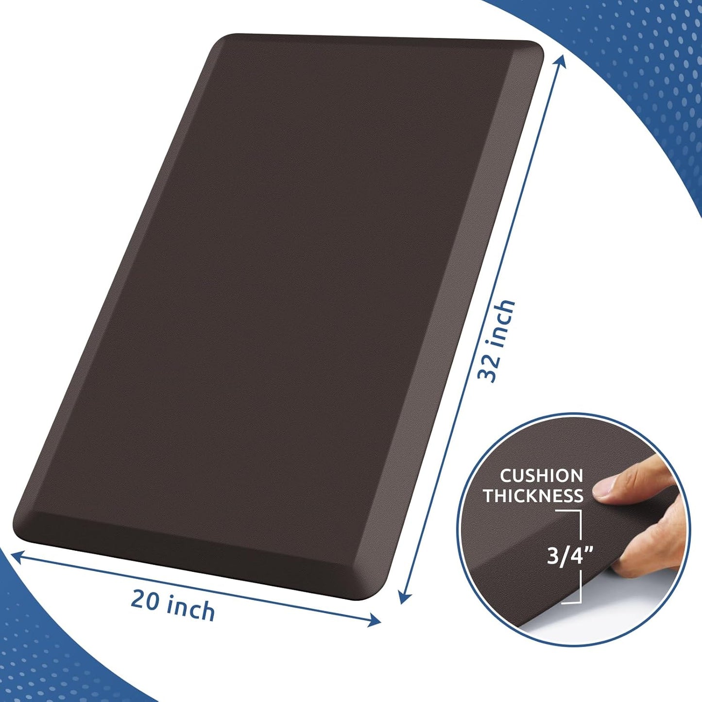KitchenClouds Kitchen Mat Cushioned Anti Fatigue Rug 20"x32" Waterproof, Non Slip, Standing and Comfort Desk/Floor Mats for House Sink Office (Chocolate)