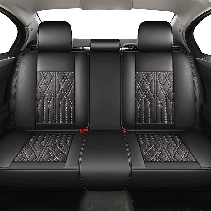 Huidasource Leather Rear Seat Covers, Waterproof Rear Seat Cover for Split Bench, Vehicle Seat Cushion Cover Protector Universal Fit for Most Cars Sedan SUV Pickup Truck(Back Row/Black&Purple)