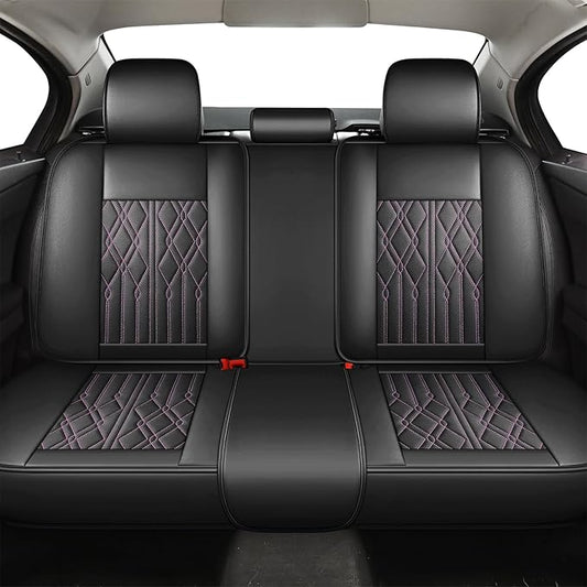 Huidasource Leather Rear Seat Covers, Waterproof Rear Seat Cover for Split Bench, Vehicle Seat Cushion Cover Protector Universal Fit for Most Cars Sedan SUV Pickup Truck(Back Row/Black&Purple)