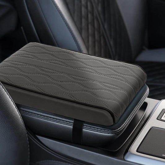 Memory Foam Car Armrest Cushion - Premium Leather Armrest Cover for Car, Comfortable Protection, Universal Fit Center Console Cover for Car, SUV, Sedan, Easy Installation (Gray)