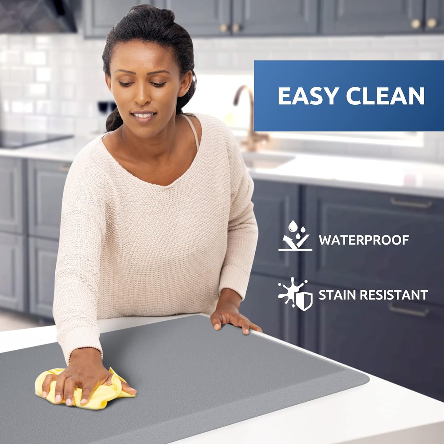 KitchenClouds Cushioned Anti Fatigue Kitchen Rug, 17.3"x60", Waterproof Non Slip, Standing Desk Mat, Comfort Floor Mat for Kitchen, House Sink, Office (Grey)