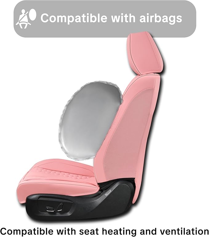 Pink Car Seat Covers Full Set – Stylish Leather Waterproof Seat Protectors for Cars, SUVs & Trucks, Airbag Compatible, Non-Slip Design, Easy to Install, Fits Most Vehicles