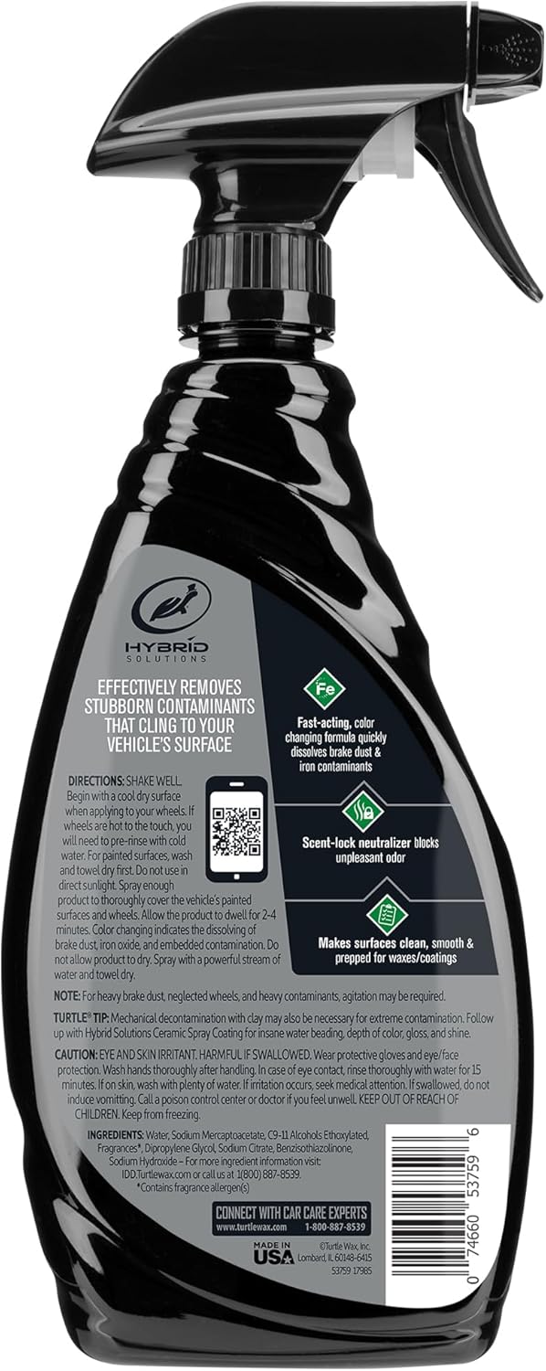 Turtle Wax 53759 Hybrid Solutions All Wheel Cleaner and Iron Remover, Rapid Removal of Surface Contaminants, Brake Dust and Rust, Safe for All Vehicle Paint, Low Odor Formula, 23 Oz. (Pack of 1)