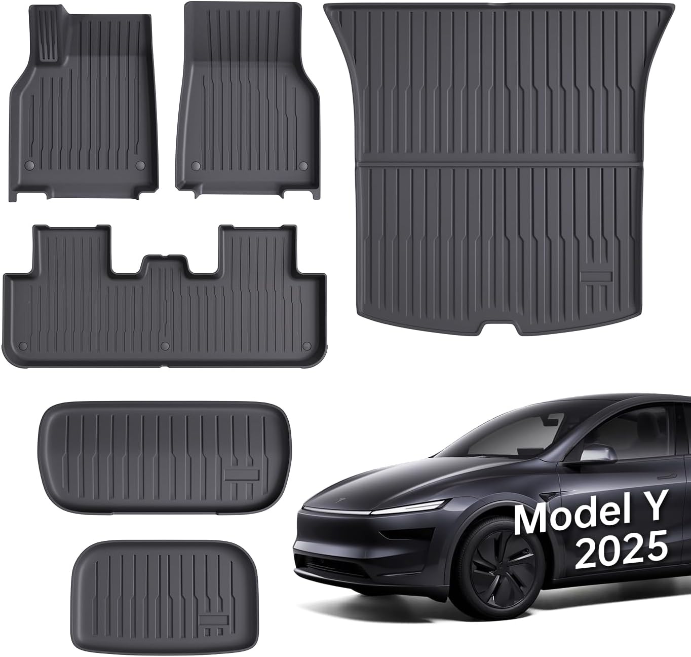 Floor Mats Fit for Model Y 2026-2025 Juniper 5-Seat - All Weather TPE Front, Rear, Cargo & Sub-Trunk Mats, 6-Piece Custom Fit (Not Fit 7-Seat)