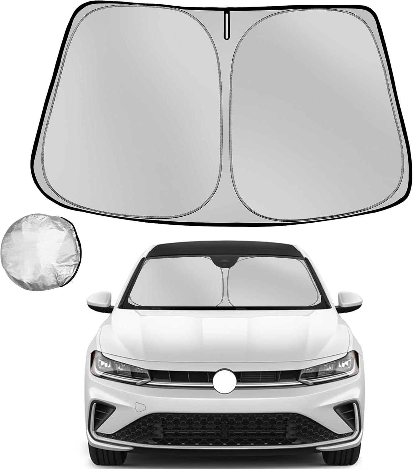 Windshield Sun Shade for 2019-2025 Volkswagen VW Jetta Foldable Sun Sunshade for Car Front Window Blocks UV Rays and Heat Automotive Interior Protector Custom Fit Accessories