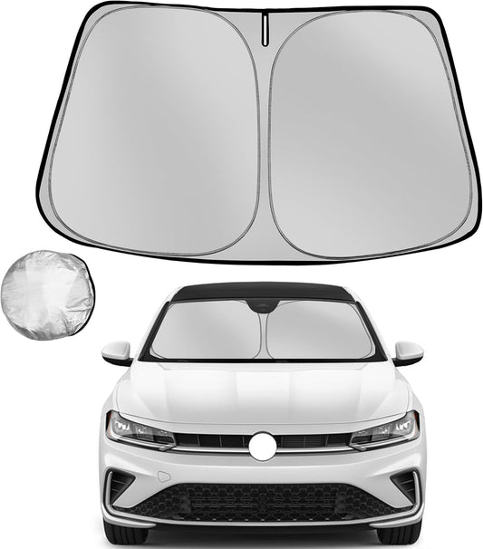 Windshield Sun Shade for 2019-2025 Volkswagen VW Jetta Foldable Sun Sunshade for Car Front Window Blocks UV Rays and Heat Automotive Interior Protector Custom Fit Accessories