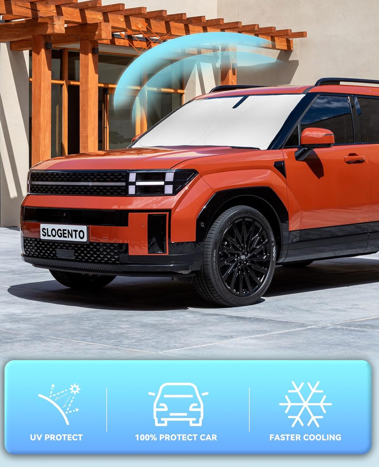 Sunshade for Santa Fe Windshield Sun Shade for 2019-2024 2025 2026 Hyundai Santa Fe Front Window Sun Visor Protector Cover for Windshield Custom fit Shields Blocks UV Rays Keep Vehicle Cooler