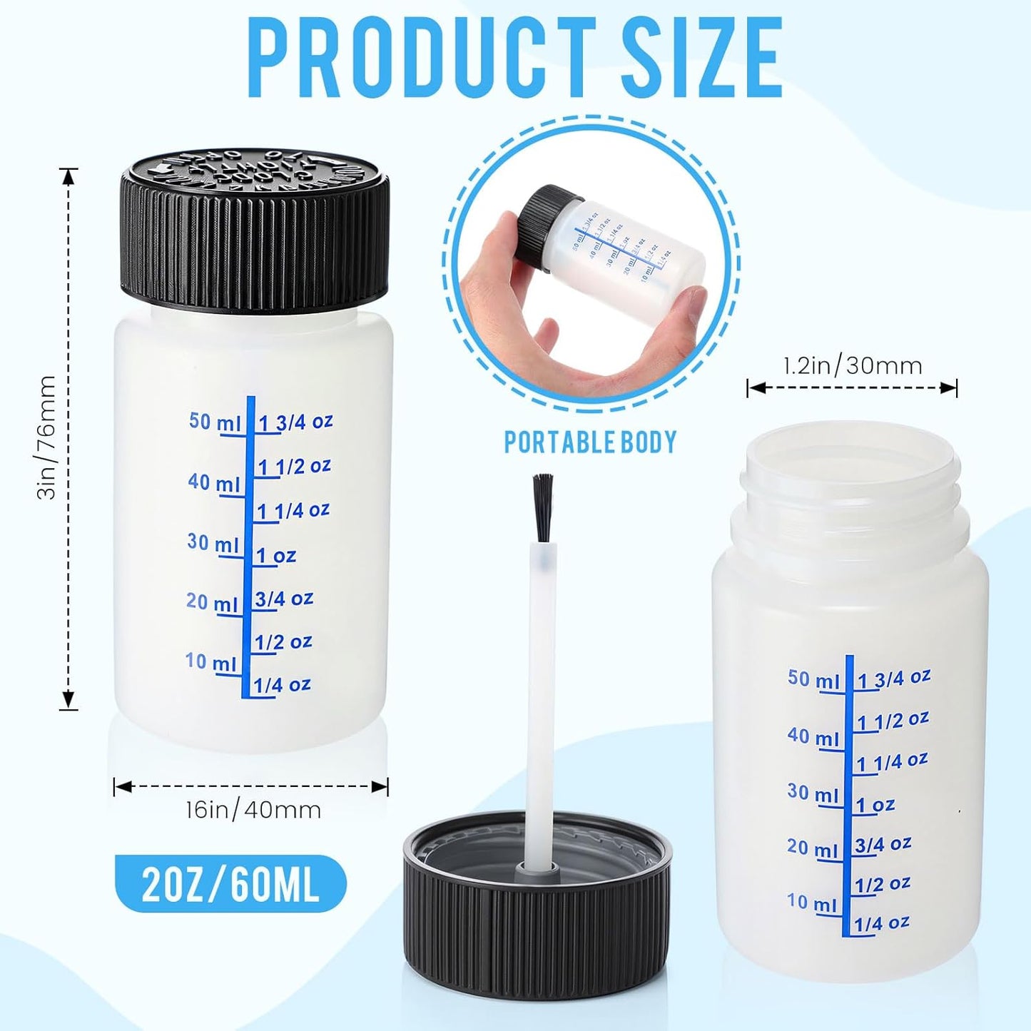 Mumufy 180 Pcs Paint Touch up Paint Bottles with Brush and Lid Empty Touch up Paint Bottle with Paint Mixing Balls 2 oz Fluid Capacity Leftover Paint Container for Car Scratches Repair (Black,Blue)