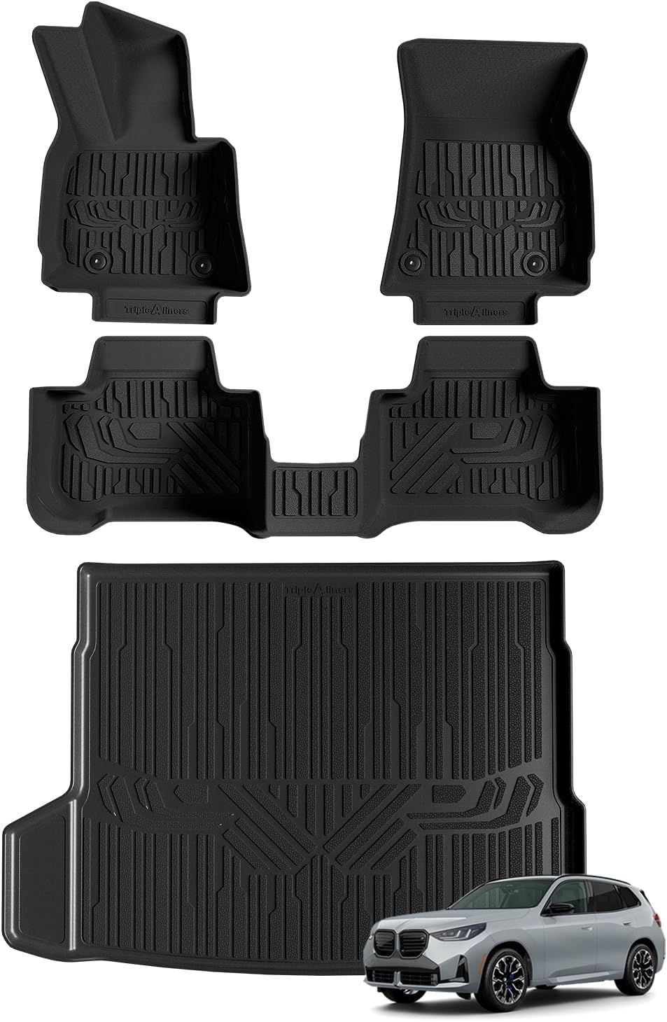TripleAliners Floor Mats & Trunk Mat All Weather Liners Compatible with 2025 BMW X3 Accessories TPE Cargo Custom Fit Anti-Slip Odorless Full Set Liners Protection(Floor Mats & Trunk Mat)